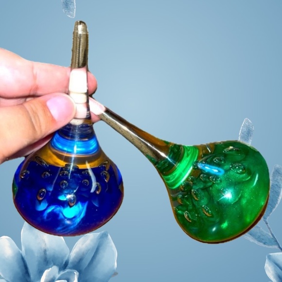 Vintage Murano Green & Blue Bubble Teardrop Glass Art - Picture 1 of 7